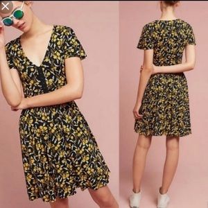 Anthropologie Black and Yellow Floral Midi Dress
